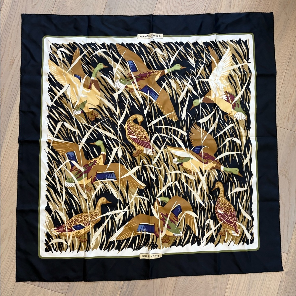 HERMES Scarf Carre90 Silk COLS VERTS Duck Bird Shawl